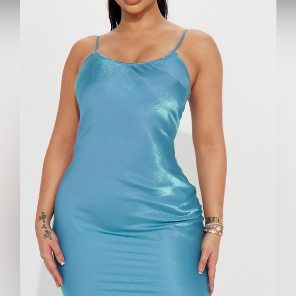 Blue Satin Maxi Dress -NBW - Picture 3 of 3
